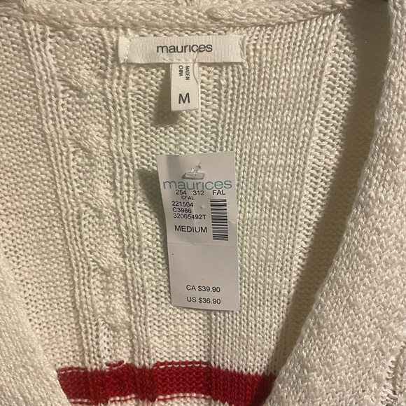 NWT Maurice’s Prep Varsity Women's Striped Cable Knit Cardigan Sweater, Medium - Picture 4 of 6